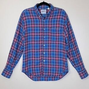 Naked & Famous Button Down Plaid Long Sleeve Shirt - Men's Size M - Blue Red